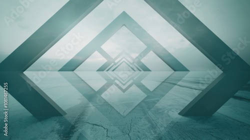 A modern art depiction of diverse abstract shapes converging towards a central point on a plain backdrop, Illustrating convergence and diversity, photography style