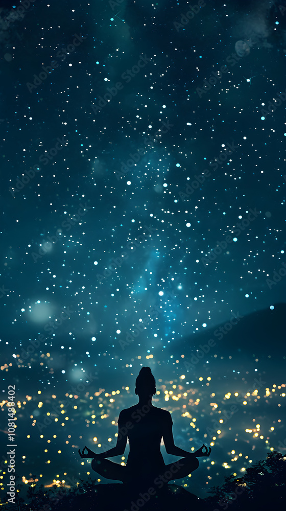 Fototapeta premium Under the Starlight Sky: Manifestations of Inner Peace through Nighttime Yoga