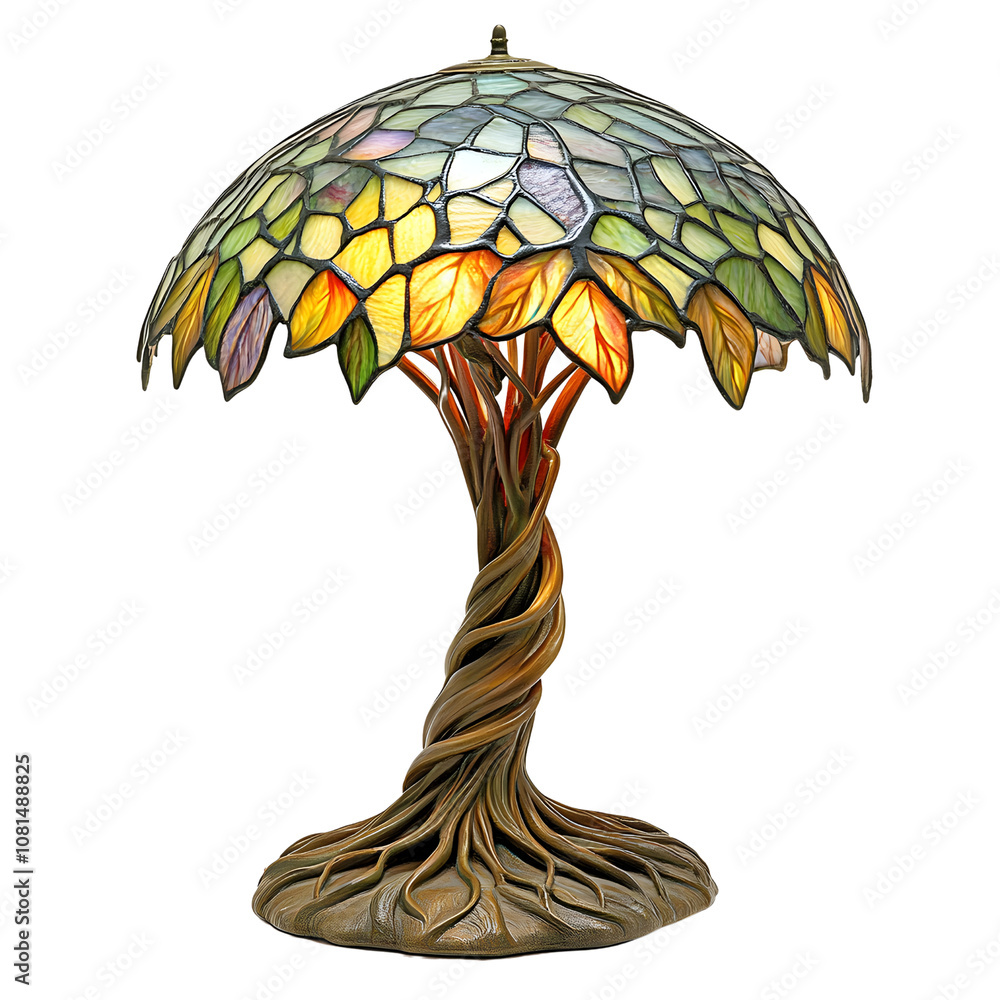 Art Nouveau Table Lamp with Leaf Design, transparent background Art Nouveau Table Lamp with Leaf Design, transparent background