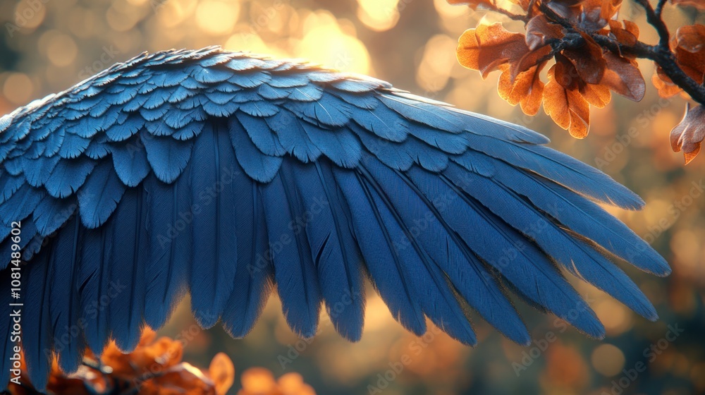 Fototapeta premium Close-up of a bird's wing with soft lighting in a natural setting.
