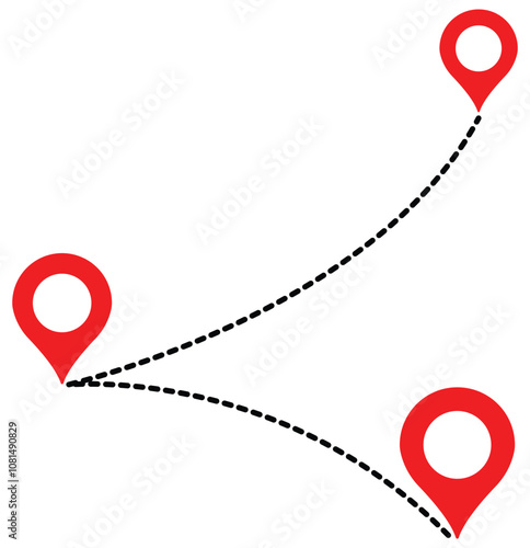 Map and location symbols set. Mapping icon collection. Location map path distance. GPS cartography position. Destination map line icon set. Multiple destinations icon with location pin. Road map icon.