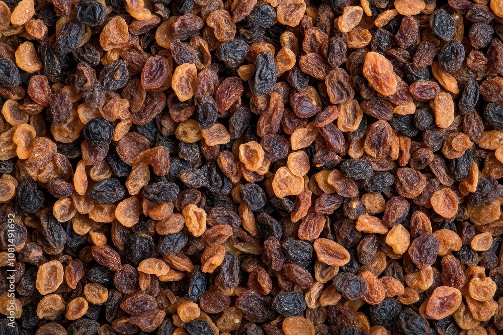 A Colorful Array of Dried Grapes Displaying Various Shades and Textures Perfect for Culinary and Nutritional Use in Cooking, Baking, and Snacking A Colorful Array of Dried Grapes Displaying Various Shades and Textures Perfect for Culinary and Nutritional Use in Cooking, Baking, and Snacking