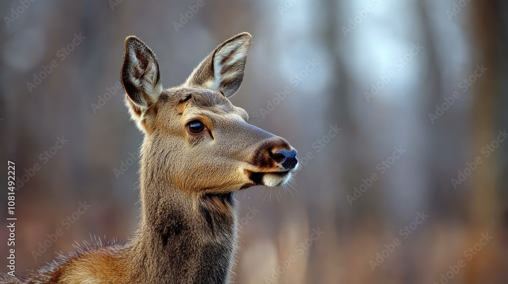 Closeup of a female deer in a forest. Closeup of a female deer in a forest.