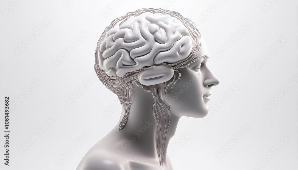 Brain illustration in 3D rendered style on a blank white background Brain illustration in 3D rendered style on a blank white background