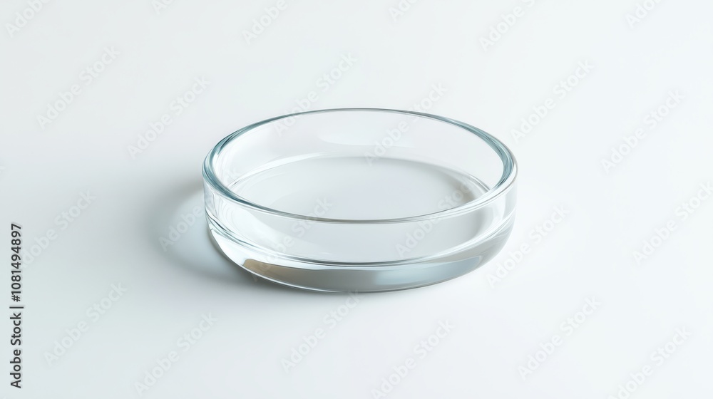 A clear glass petri dish on a white background.