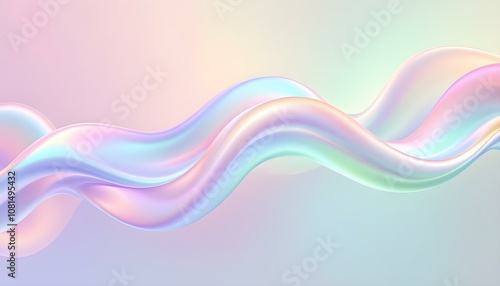 3d render of simple colorful ribbon in white background. Gradient glass effect, holographic style, fluid and organic shapes, light blue and purple color scheme, shiny metal surface. 3d wave background