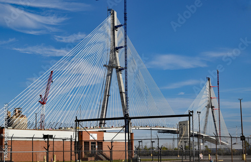 Gordie Howe International Bridge under construction view from Detroit side.