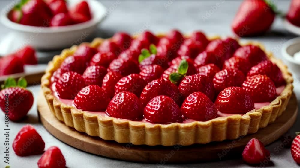 Strawberry Tart on a cutting board Strawberry Tart on a cutting board