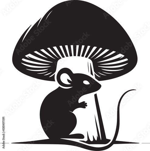 Mouse silhouette hiding behind a mushroom peeking out