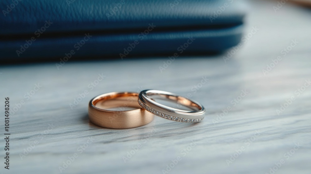 Symbolic image of wedding rings and a briefcase placed on a desk representing the balance between love marriage and professional career stability in one s life Symbolic image of wedding rings and a briefcase placed on a desk representing the balance between love marriage and professional career stability in one s life