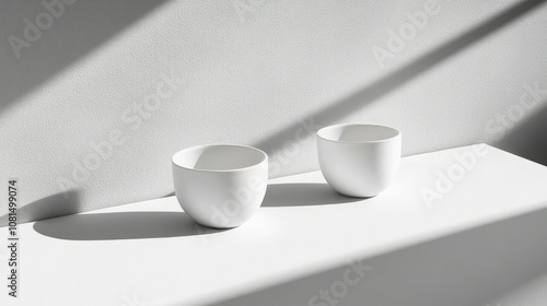 Minimal white cup casting shadow, ideal for branding or coffee product presentation