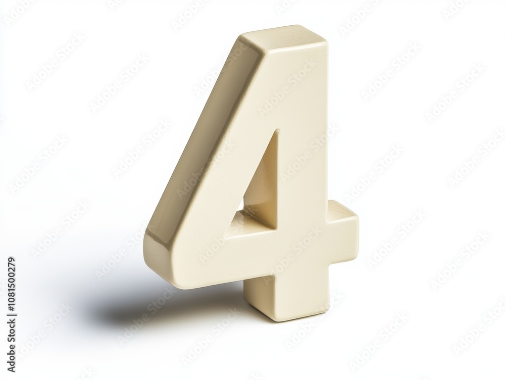A three-dimensional representation of the number four in a neutral color. A three-dimensional representation of the number four in a neutral color.