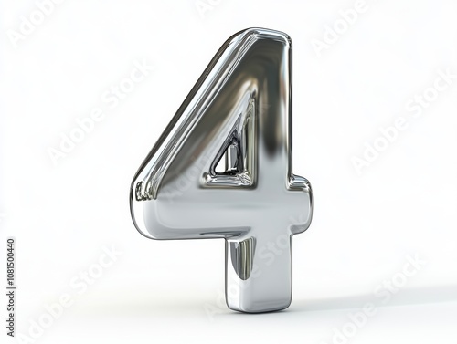 A shiny, metallic number four displayed in a three-dimensional format. photo