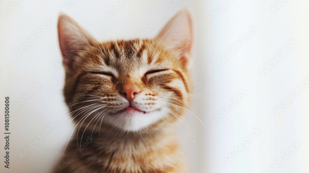 A cute cat on simple white background looks at camera background with copy space. pet fashion portrait minimalism adorable wallpaper A cute cat on simple white background looks at camera background with copy space. pet fashion portrait minimalism adorable wallpaper