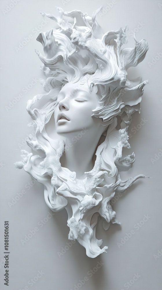Abstract White Sculpture of a Woman's Face: A Modern Art Masterpiece Abstract White Sculpture of a Woman's Face: A Modern Art Masterpiece