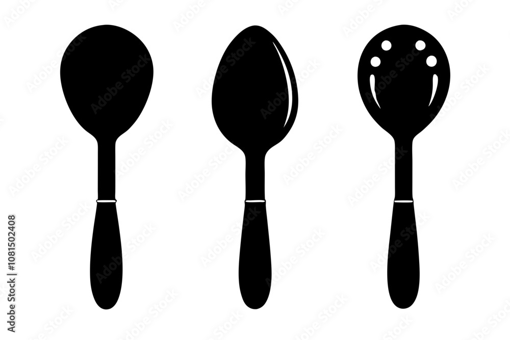 spoon vector icon, fork spoon black icon, set of kitchen utensils silhouette vector spoon vector icon, fork spoon black icon, set of kitchen utensils silhouette vector