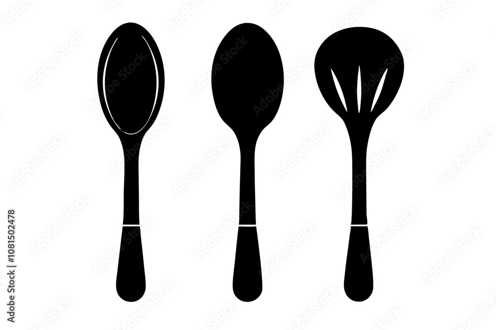 spoon vector icon, fork spoon black icon, set of kitchen utensils silhouette vector spoon vector icon, fork spoon black icon, set of kitchen utensils silhouette vector