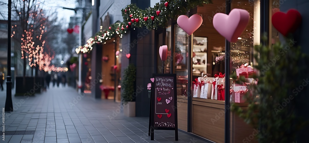 Valentine's Day decorations in front of a store. Valentine's Day decorations in front of a store.