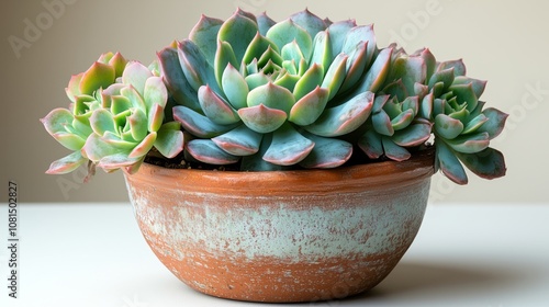 Lush Succulent Arrangement in a Decorative Ceramic Pot photo