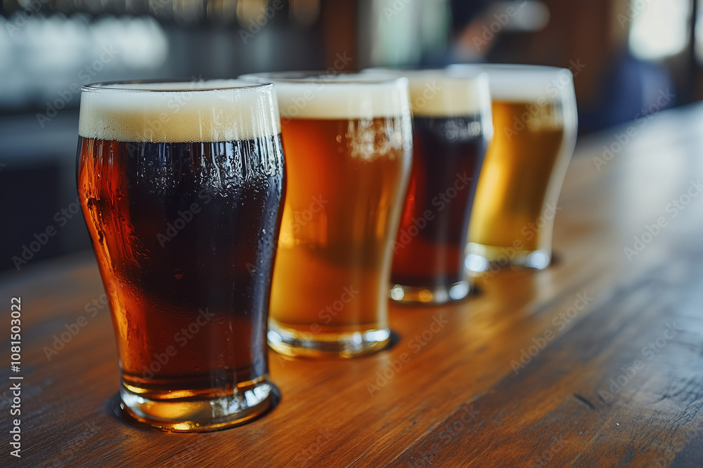 Selective focus variety of craft beer with different ingredient, Close up shot glass of beer with stout, ale and larger. Selective focus variety of craft beer with different ingredient, Close up shot glass of beer with stout, ale and larger.