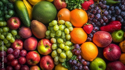 Assorted fresh fruits creating a colorful food background