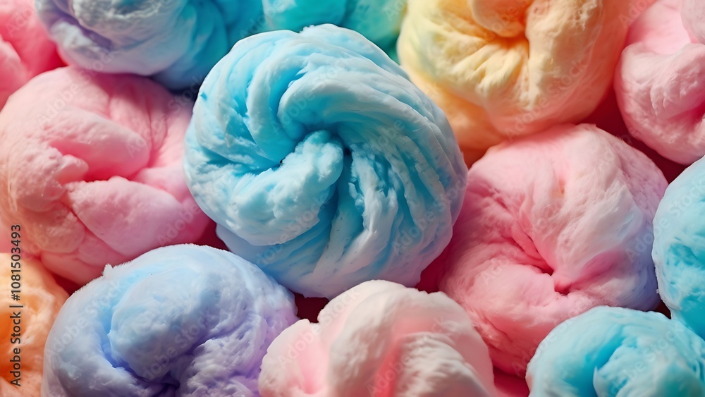 Obraz premium Colorful Close-Up of Fluffy Pastel Cotton Candy Balls in a Vibrant and Whimsical Arrangement