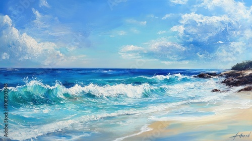 Soft ocean waves flow under a clear sky, inviting viewers to unwind by the shore