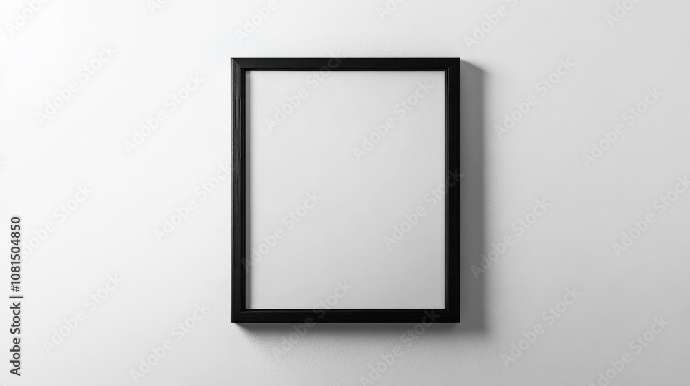 Black picture frame mockup on white wall. Black picture frame mockup on white wall.