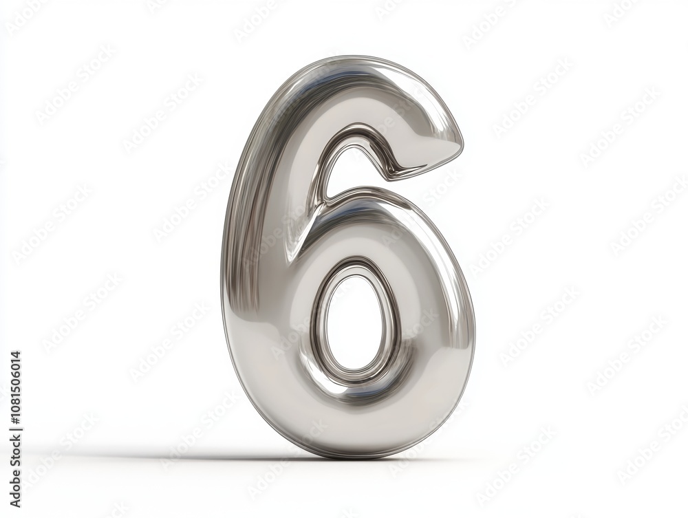 A shiny, metallic number six displayed in a three-dimensional style. A shiny, metallic number six displayed in a three-dimensional style.