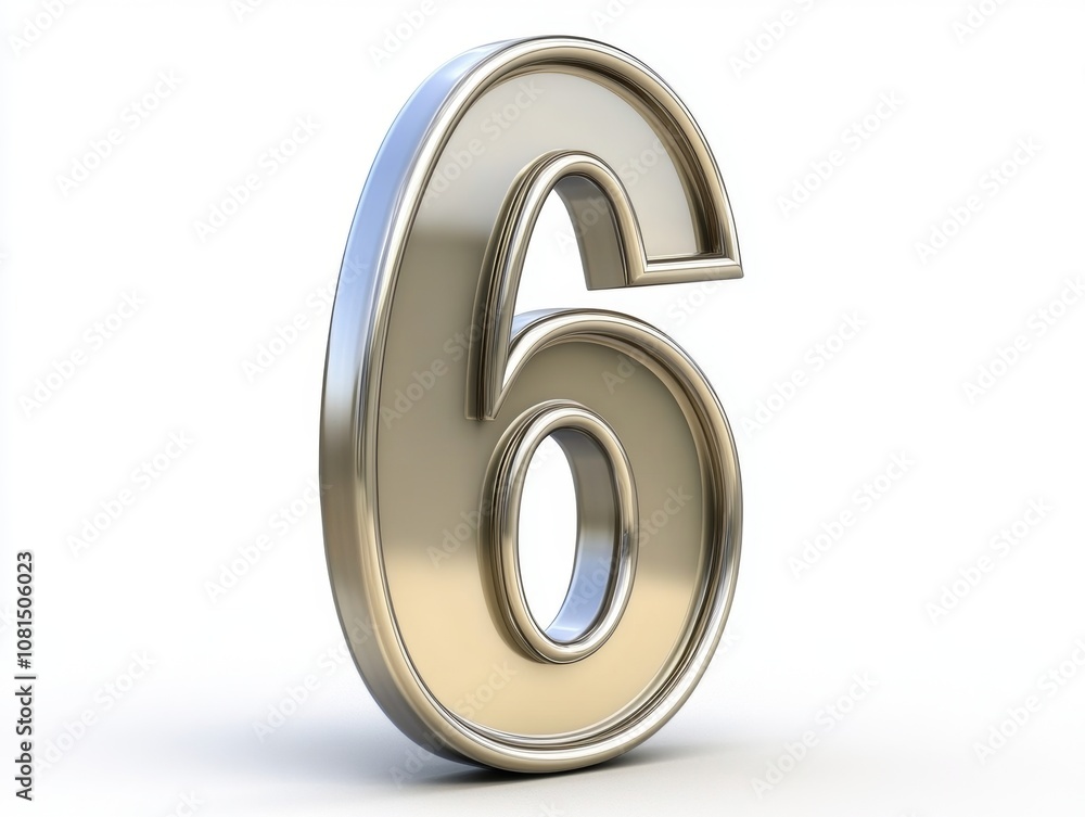 A shiny, three-dimensional number 6 displayed against a white background. A shiny, three-dimensional number 6 displayed against a white background.