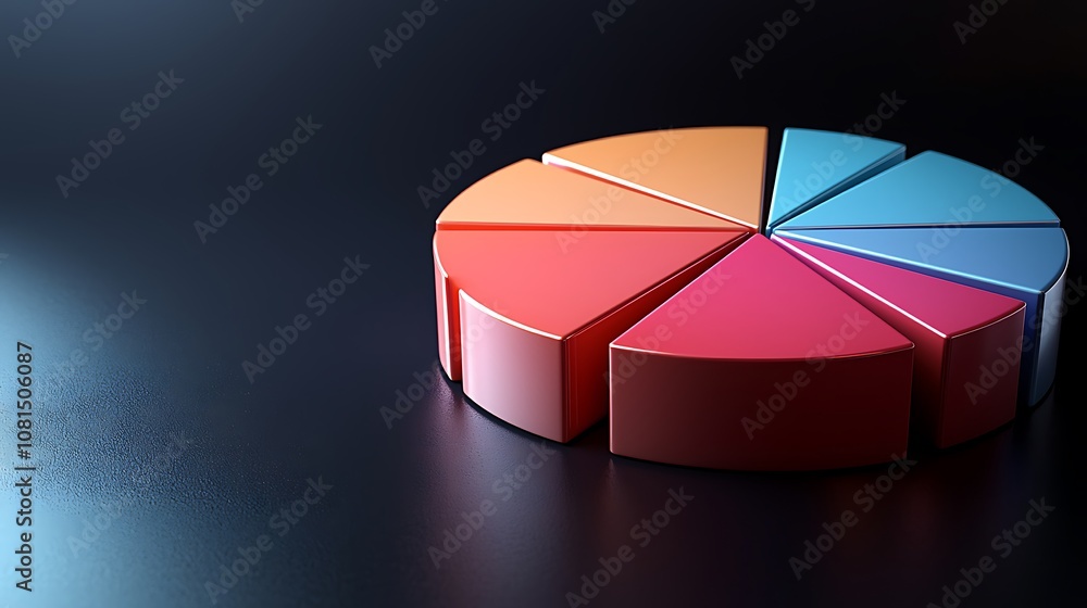 Fototapeta premium D Pie Chart with Slices on Dark Background