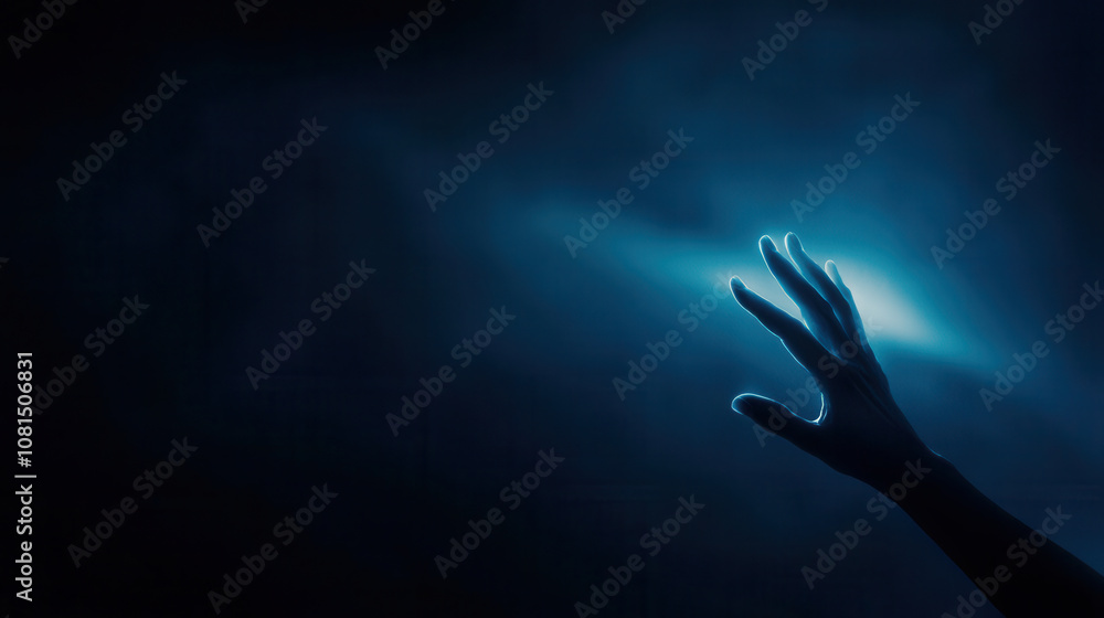 glowing hand reaching out into dark, misty space evokes sense of mystery and wonder. ethereal light creates otherworldly atmosphere glowing hand reaching out into dark, misty space evokes sense of mystery and wonder. ethereal light creates otherworldly atmosphere