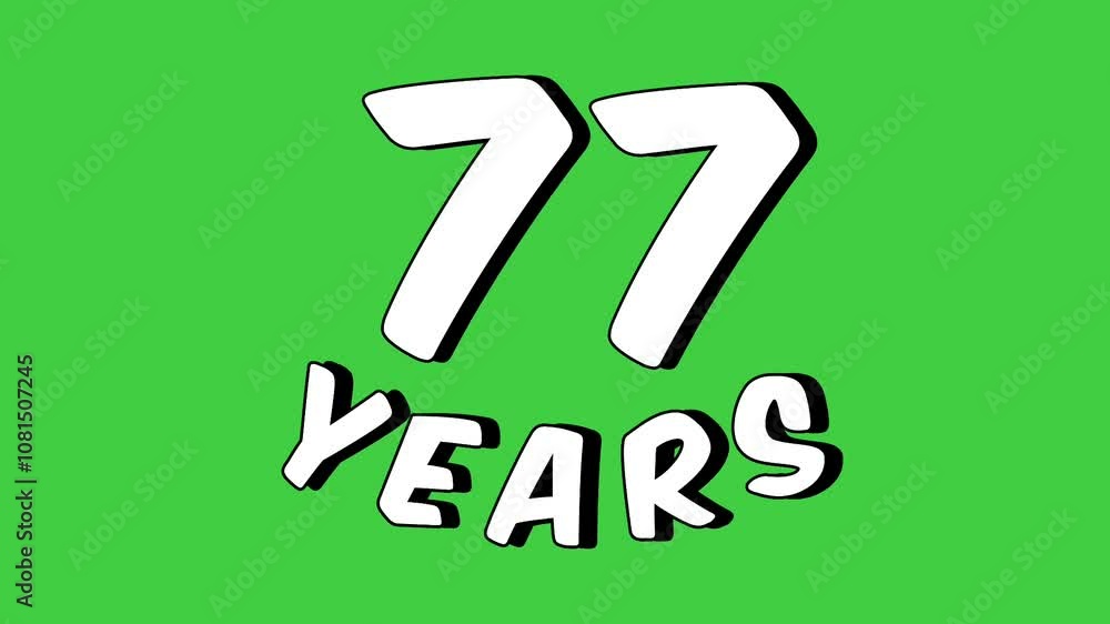 Number 77 seventy seven years text animation motion graphics cartoon on green screen.celebration, anniversary, birthday concept. Number 77 seventy seven years text animation motion graphics cartoon on green screen.celebration, anniversary, birthday concept.