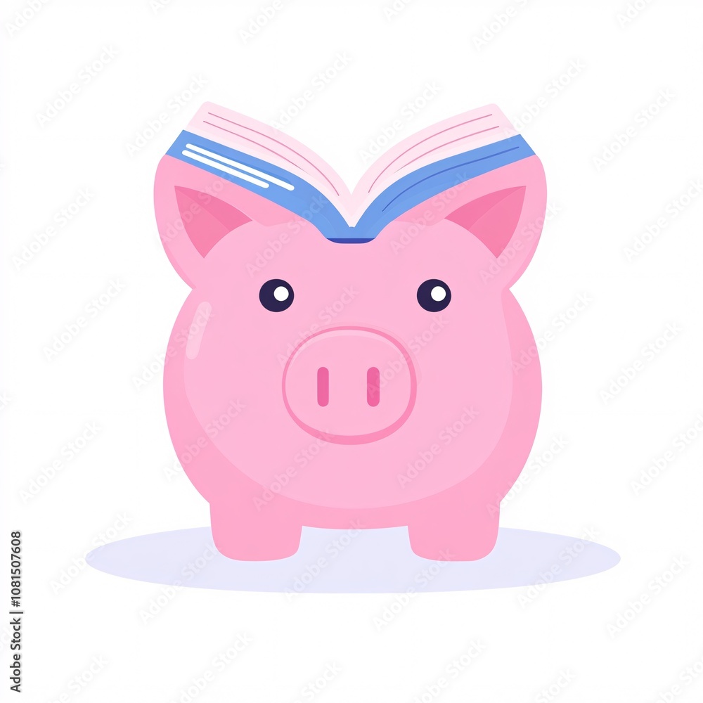 Fototapeta premium 2408_051.A simple vector icon illustration depicting of ira account booklet forming ceramic piggy bank, representing individual retirement planning, at center for a website isolated white background