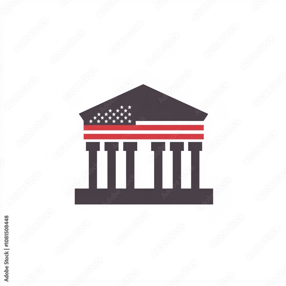2408_053.A simple vector icon illustration depicting of printed treasury bond forming flag, representing government-backed security, at center for a website isolated white background 2408_053.A simple vector icon illustration depicting of printed treasury bond forming flag, representing government-backed security, at center for a website isolated white background