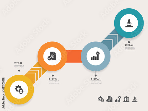 circle infographics timeline business workflow report background with business icon 4 steps for presentation