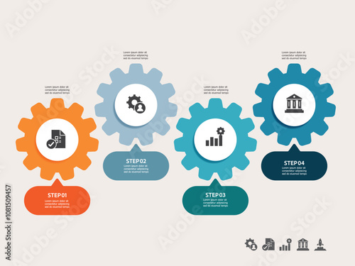 gearwheels infographics timeline business workflow report background with business icon 4 steps for presentation