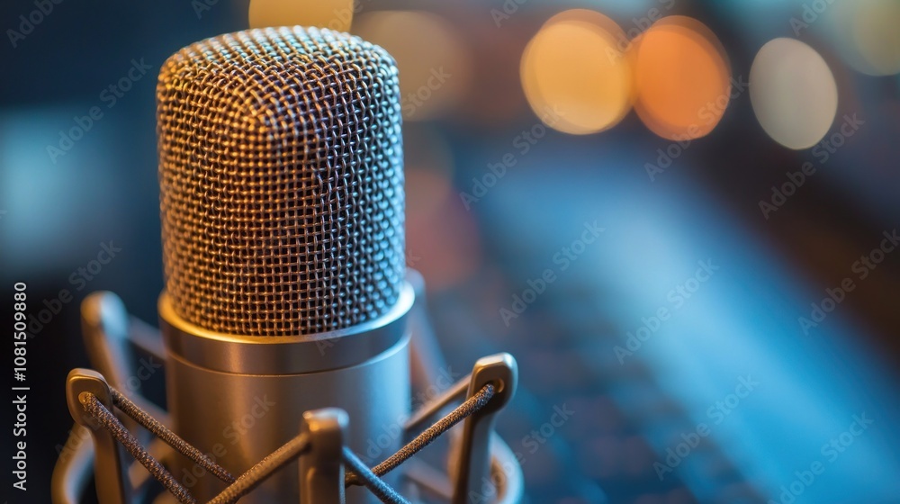 Closeup of a professional microphone in a studio. Closeup of a professional microphone in a studio.