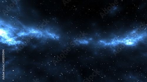 A stunning abstract illustration of a nebula in outer space with blue and white hues and a dark background.