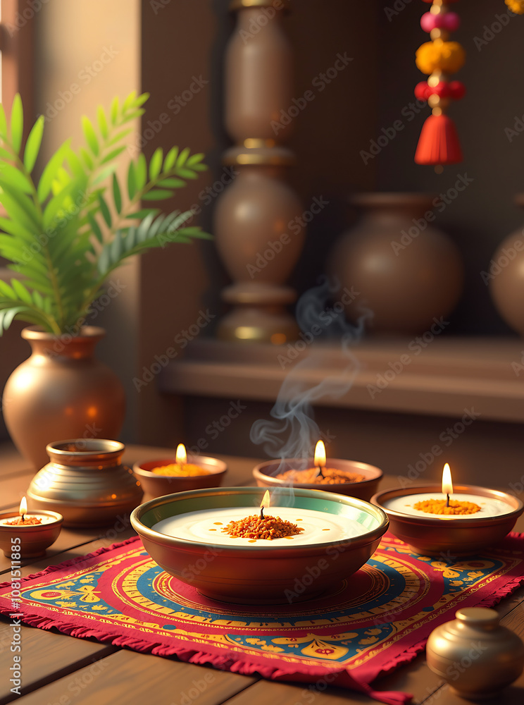 Obraz premium Celebrating Pongal Festival with Traditional Decor
