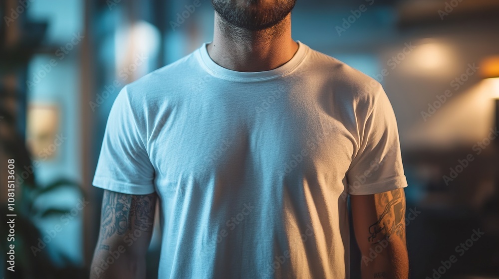 Close Up Portrait of a Man with a Tattoo on His Arm Wearing a White T-Shirt Close Up Portrait of a Man with a Tattoo on His Arm Wearing a White T-Shirt