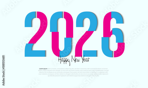 2026 Happy New Year Design with blue and pink number.