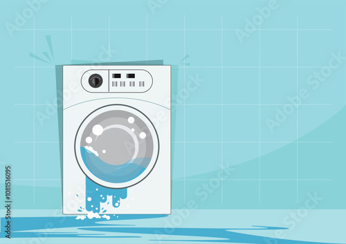 Broken washing machine isolated on background.