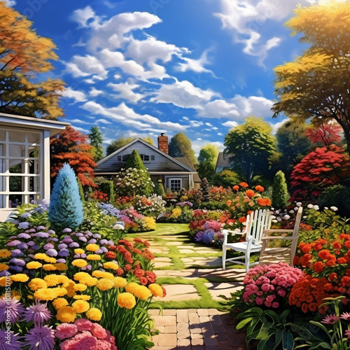 garden with flowers and trees