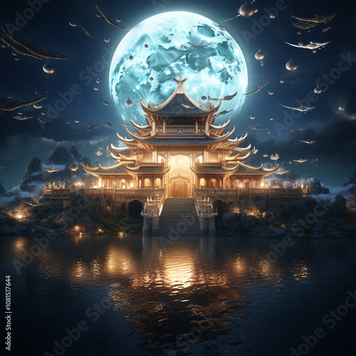 night landscape with moon and clouds