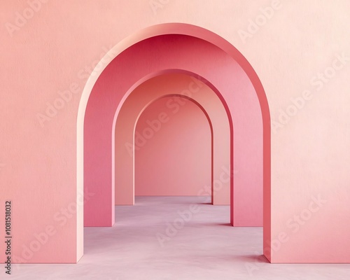 Elegant pink arches create a soft, inviting atmosphere in a modern architectural space. photo