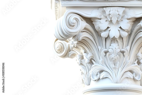 Corinthian Columns isolated on a white background, close up photo