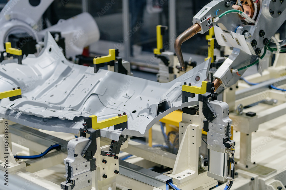robot arm working in car factory robot arm working in car factory