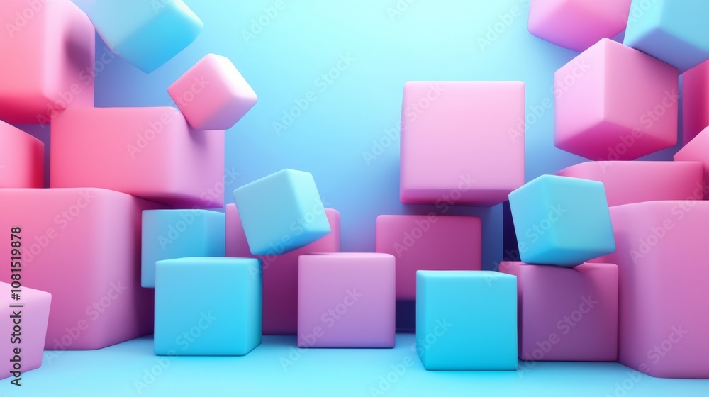 Pastel-colored 3D cubes in abstract arrangement Pastel-colored 3D cubes in abstract arrangement