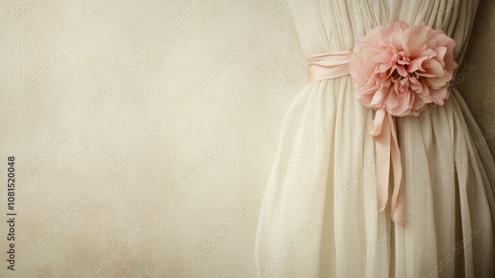 Elegant white dress with large pink flower Elegant white dress with large pink flower
